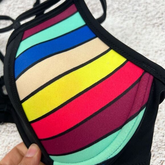 Victoria's Secret PINK Strappy Bikini Top Multicolor Striped Size L - Picture 7 of 9